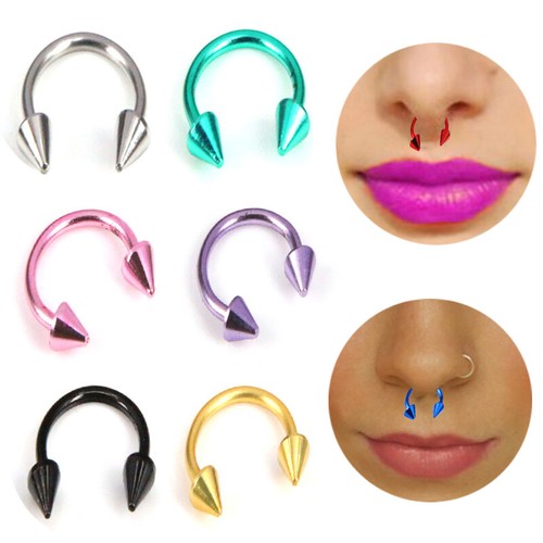 2PCS Horseshoe Ring Surgical Steel Spike Piercing Ear Nose Septum Cartilage # - Picture 1 of 21