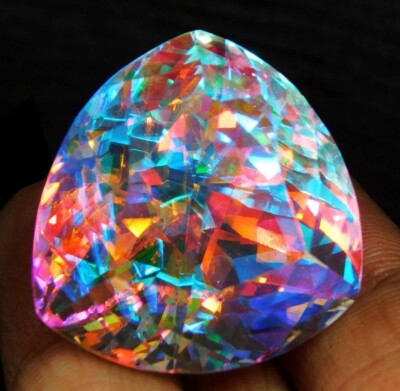Superb Rainbow Color Mystic Topaz Trillion Cut Certified 43.05 Ct Loose Gemstone