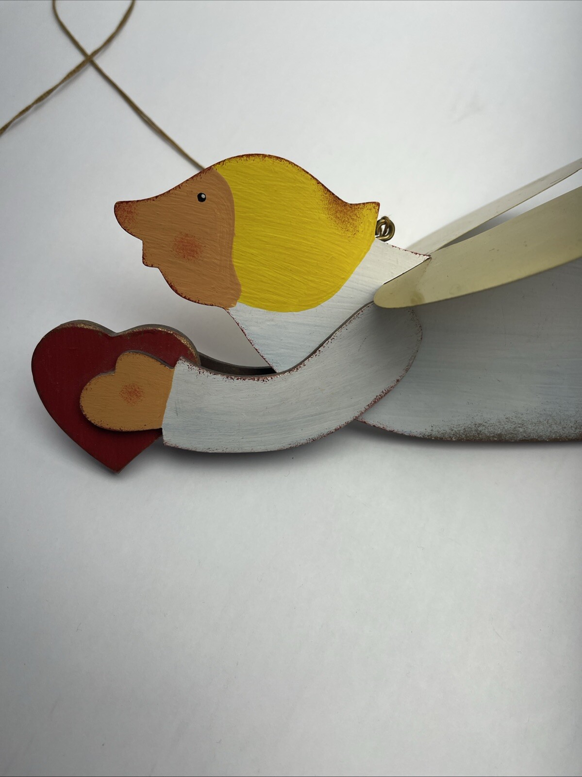 Vintage Nursery Hang Up Angel Art Folk Art Wooden Hand Painted Handmade 8.5x 3.5