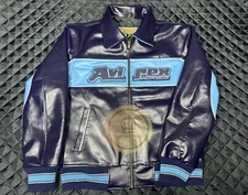Men's Avirex Bomber Vintage Blue Nitro Run Embroidered Leather Bomber Jacket