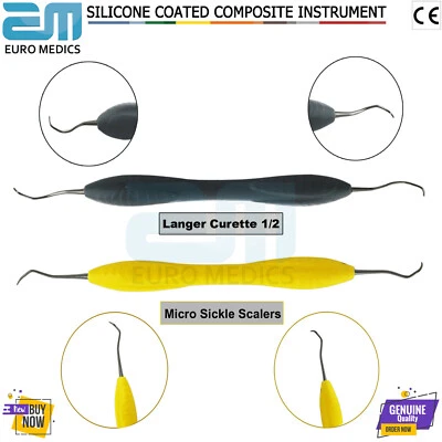 MEDENTRA DENTAL UK Dental Langer Curettes Micro Sickle Scaler Remover Periodontal Silicone Handle