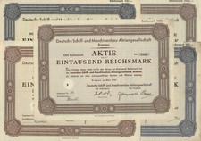 5 różnych BREMER SCHIFFBAU-AG - akcje 100 i 1000 RM - BREMA - 1933-1942