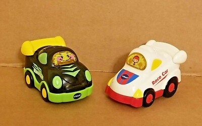 2 Vtech Go Go Smart Wheels Interactive Black + Green, White +Red Racecars Tested