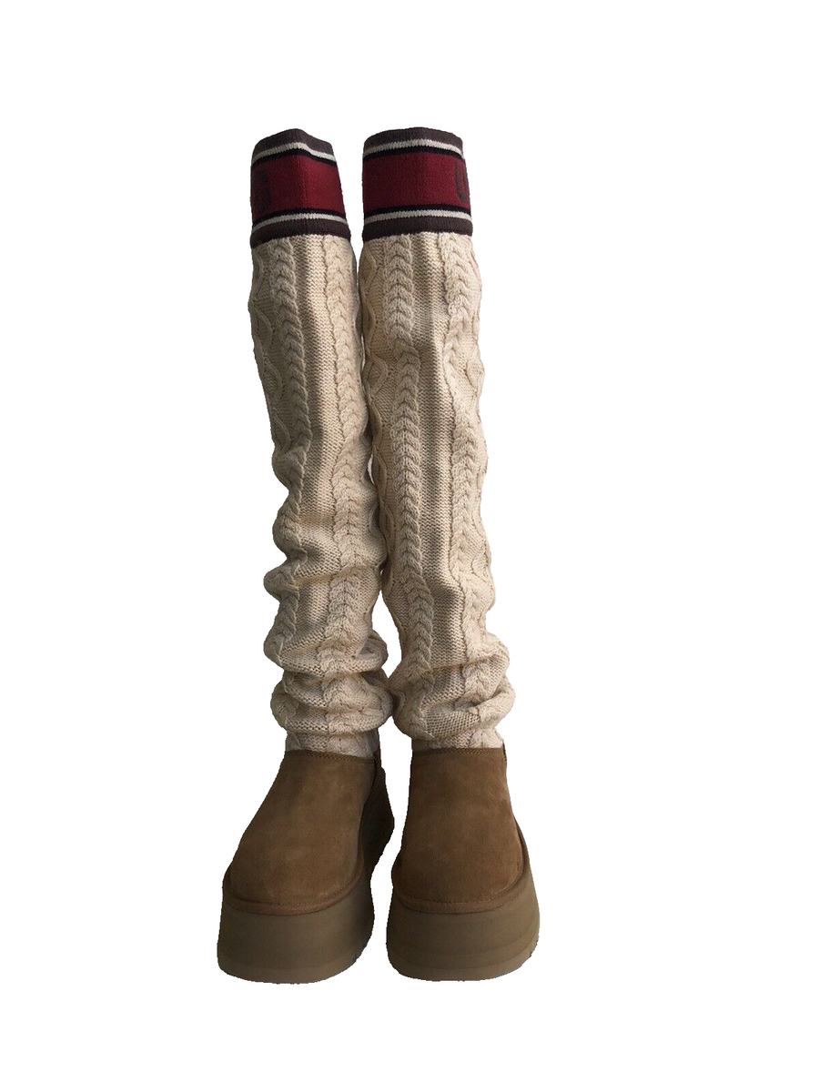 UGG CLASSIC SWEATER LETTER TALL CHESTNUT PLATFORM BOOTS sz US