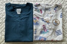 Scrub Tops  Simply Basic  Size M Bear Print/Solid Teal Set of 2