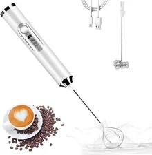 HBN Handheld Milk Frother USB Rechargeable With 2 Heads Coffee Whisk Foam Mixer