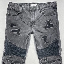 Smoke Rise Jeans Mens 40x34 Black Gothic Emo Streetwear Hipster Moto Low Denim