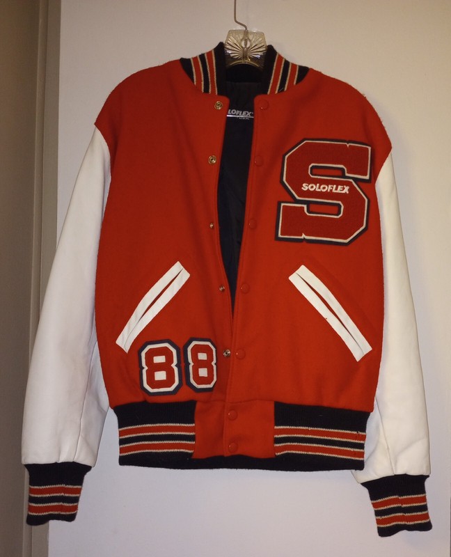 '88 SOLOFLEX Vintage Varsity Letterman Jacket Wool Leather excellent condition 