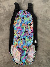 Gymnastics Leotard Adult Medium Preowned AM Snowflake Designs Neon Rainbow Stars