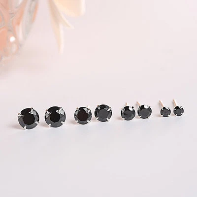 1 oder 3 Paar schwarz Ohrstecker Sterling Silber 925 3-8mm Zirkonia Ohrringe - Bild 1 von 4