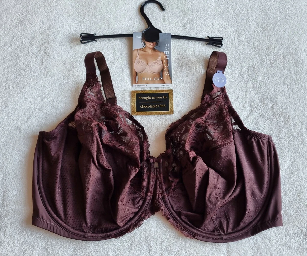 NEW M&S F+ SIZE, UNDERWIRED - NON SLIP STRAPS FULL CUP BRA SIZE 36GG -  MAHOGANY