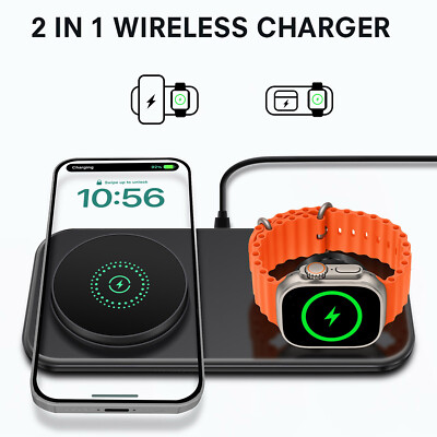 2in1 Fast Wireless Charger Station Charging Pad For Apple Watch 11/10 iPhone 17e