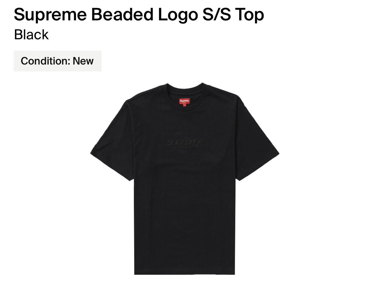 🔥 SUPREME BEADED LOGO SHORT SLEEVE SHIRT- BLACK - XXL -SS22 -