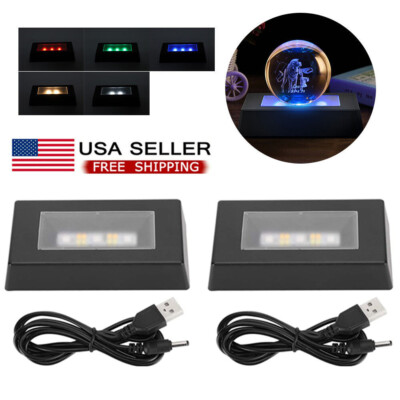 2Pcs LED Display Base Crystal Light Stand With USB Cable for 3D Crystal Statues
