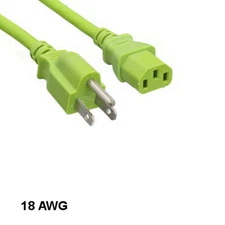 Green 3ft AC Power Cord Cable NEMA 5-15P to IEC-60320 C13 18AWG 10A/125V SJT US