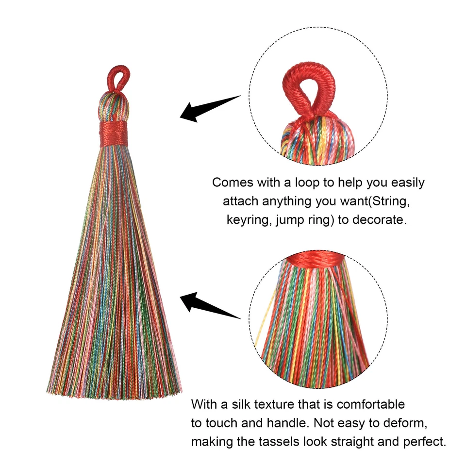 Signet Glandes - 8Pcs 3.66" Soyeux Doux Gland avec Boucles Fait à Main Multi Red - Photo 3/4