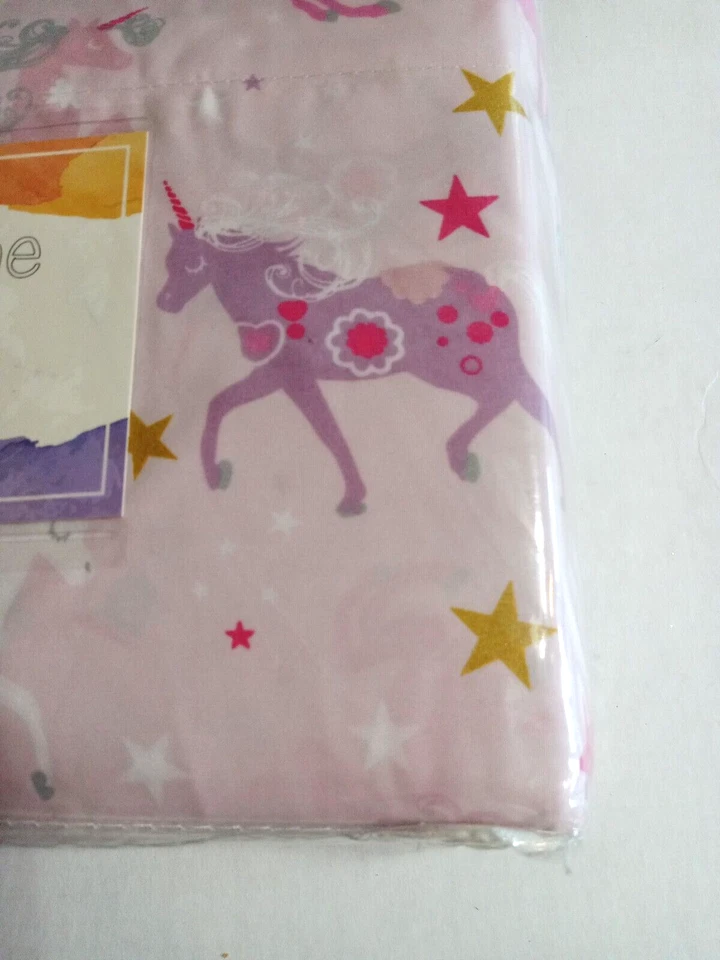 Unicorn Twin Sheets 3 Piece Pink Purple Flat Fitted Pillowcase Girls Bedding - Image 4 of 4