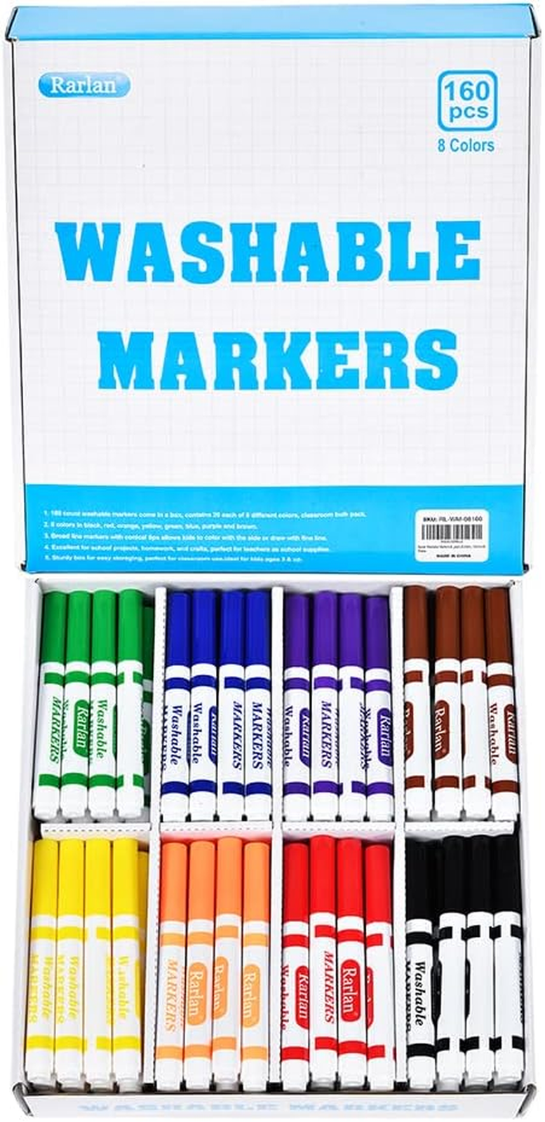 Washable Markers Bulk, Markers for Kids, Bulk Pack, 8 Colors, 160 Count-image