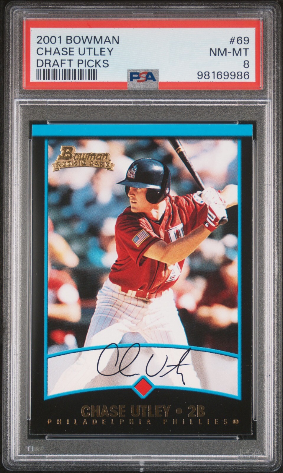 2001 Bowman Chase Utley Rookie Draft Picks #69 Philadelphia Phillies PSA 8 RC