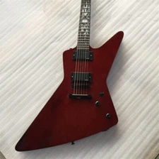 Red Explorer Electric Guitar Pear Blossom Wood Top Inlay H-H Pickups Solid Body