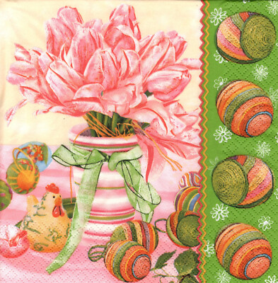 4 lose Servietten Napkins Easter Blumen Ostereier Vintage