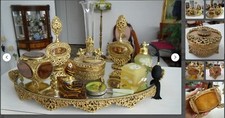 11 Pc ANTIQUE ART NOUVEAU DRESSER VANITY SET Gilded Bronze/Brass/Ormolu Plateau