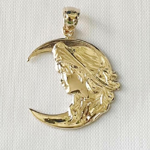14k Yellow Gold Crescent Moon with Lady 