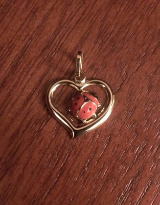 14K YELLOW GOLD SMALL LADYBUG IN HEART CHARM  PENDANT  -  MADE IN ITALY