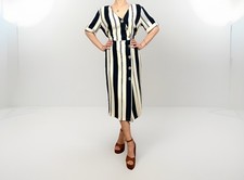 River Island uk 12-14 Striped Dress Beige Black Migi Button Up Tie Belt