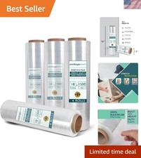 Heavy Duty Clear Stretch Wrap Film 4 Rolls, 18 Inch x 1500 Feet, Plastic Wrap...