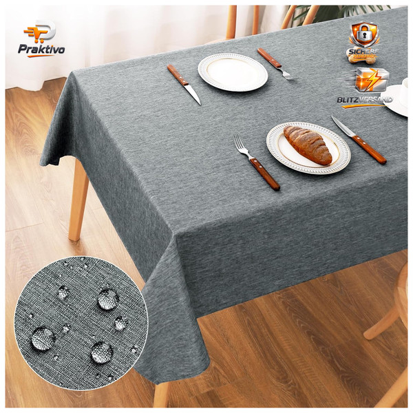 Tischdecke Abwaschbar Grau 140X240Cm Polyester Wasserabweisend Kratzfest Garten-image