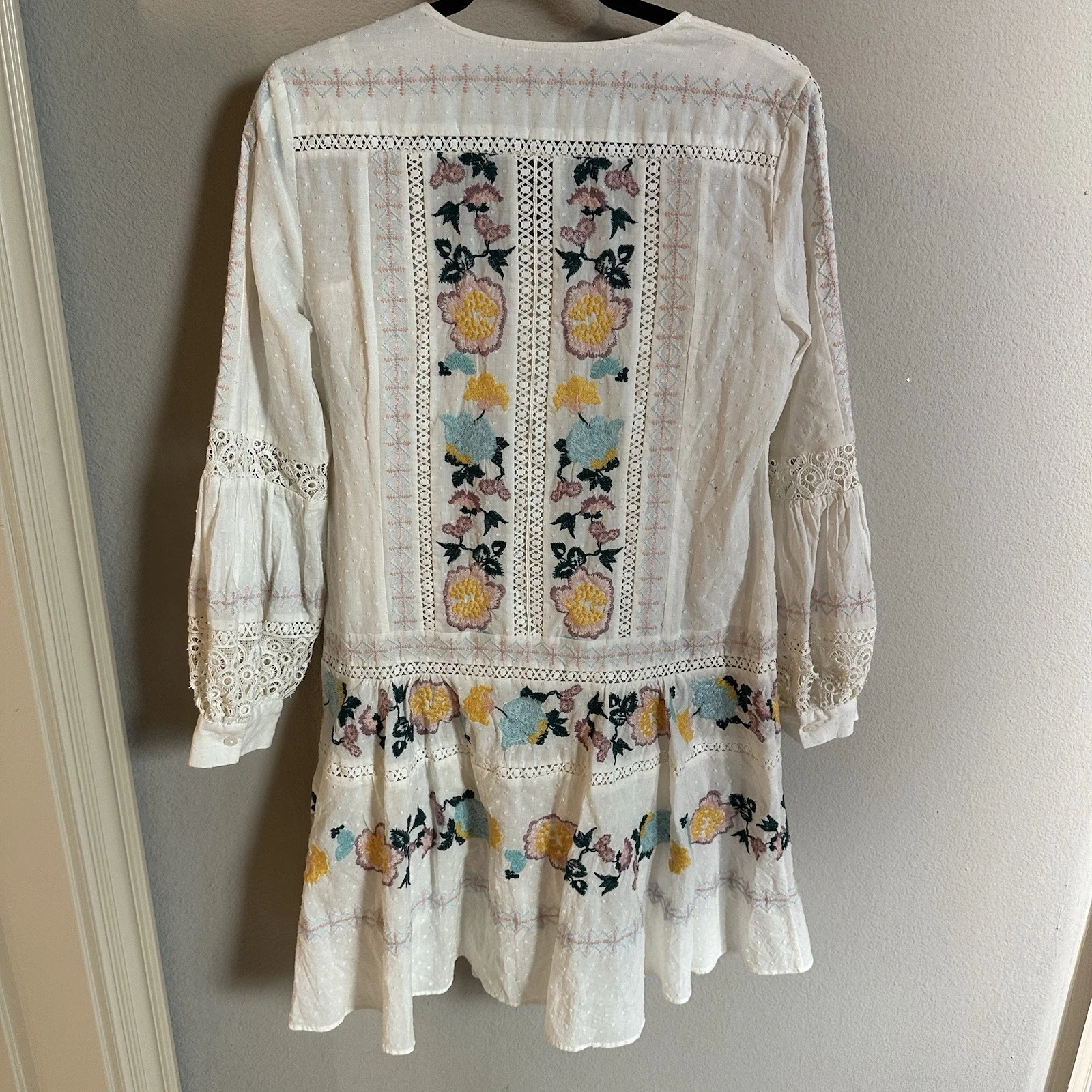 Tory Burch mini abito tunica hippie boho ricamato all'uncinetto donna taglia small