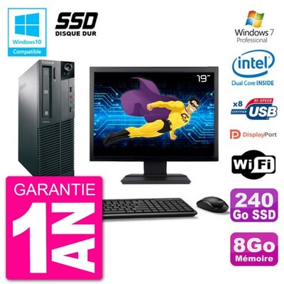 PC LENOVO M82 SFF Bildschirm 19 '' G2020 RAM 8Go SSD 240Go Dvd-Brenner Wifi W7