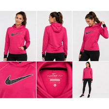 Nike Therma-Fit Women's Large Pink Black Pullover Hoodie Sweatshirt