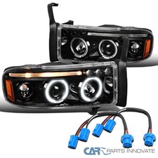 Fits 94-01 Dodge Ram Sport Package Models Pearl Black Halo Projector Headlights