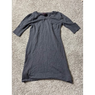 Take Out Charcoal Gray Knit Sweater Dress Short Sleeve Crew Neck Pocket Small