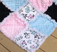 Rag Throw Quilt Animals Oh So Soft Minky and Flannel 32  X 33  Handmade USA 210