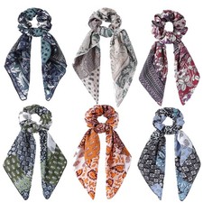 Hair Scarf Scrunchie,6PCS Paisley Scarf Ties Flower Bow Scrunchie,2 in 1 Desi...