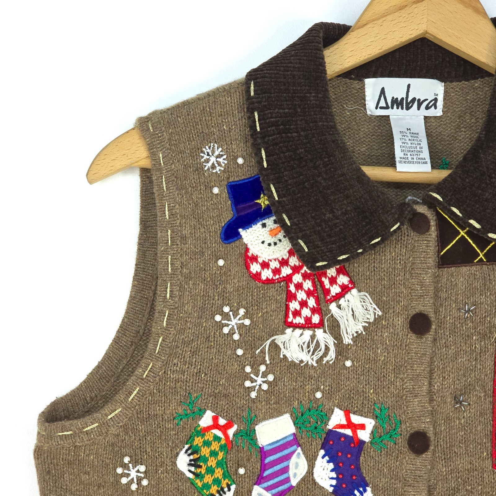 Ambra Patchwork Christmas Sweater Button Up Vest … - image 7