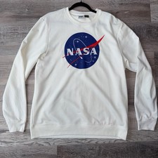 NASA Mens XL Crewneck Sweatshirt White Long Sleeve NASA EUC CLEAN Pullover Logo