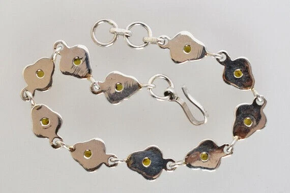 Natural Round Lemon Quartz Gemstone 925 Sterling Silver  Link Bracelet Jewelry - Image 4 of 4