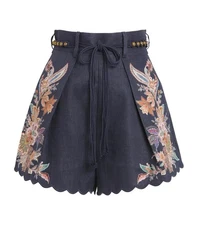 NWT~Zimmermann Rhiannon Belted Floral-print Linen Shorts Size AU1