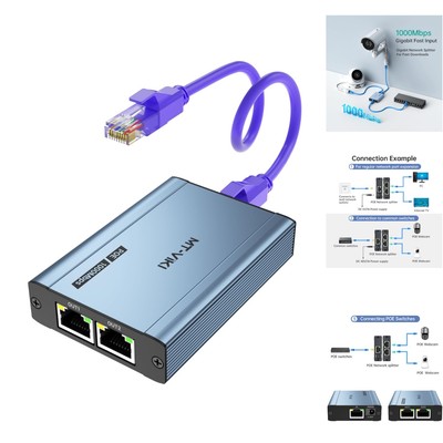 LAN Splitter POE 2 Port 1000Mbps POE Gigabit Dual RJ45 Splitter für Cat5e/6/7...