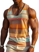 Retro Striped 3D Graphic Tank Top for Men   Sleeveless Quick-Dry Summer Vest