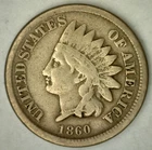 1860 Indian Head Copper Nickel Penny One Cent 1c US Fine Coin Cleaned