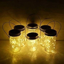 6 Pack Mason Jar Lights, 20 LED Solar Warm White Fairy String Lights Lids Insert