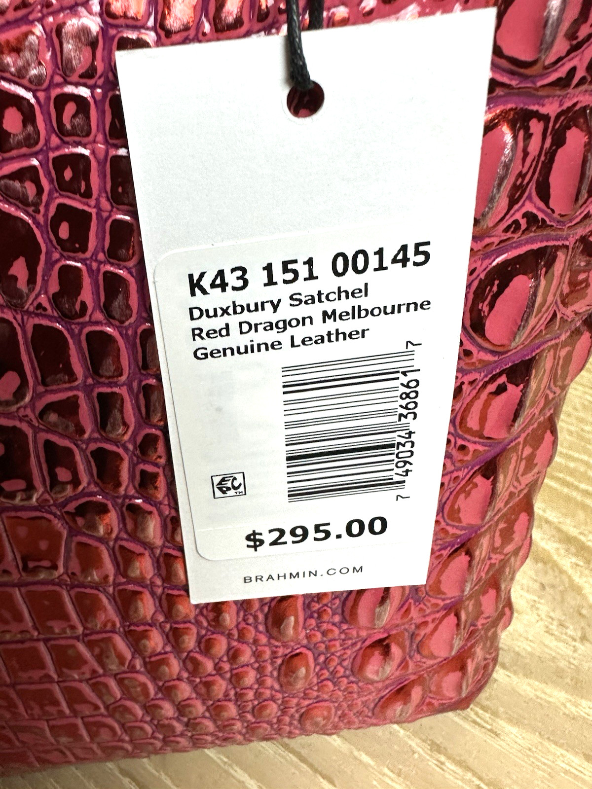 NWT BRAHMIN RED DRAGON METALLIC MEDIUM DUXBURY LEATHER DOME SATCHEL HANDBAG