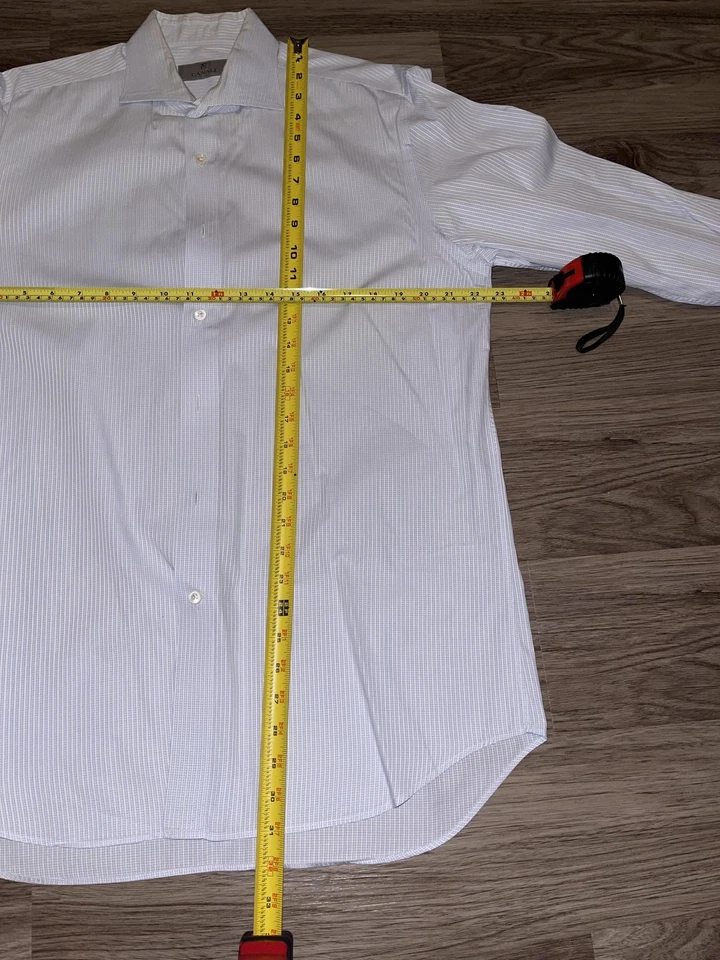 Canali Shirt Mens 16.5 42 Blue White Check Dress Button Up Made in Italy Cotton - Image 4 of 4