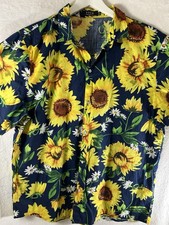 SSLR Men's Blue Hawaiian Shirt Blue Sunflower 2XL Casual Free Shipping