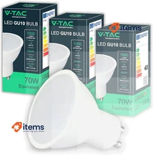 V-TAC 3x GU10 LED Bulbs - High Brightness 10W Pack of 3-4000K Neutral White